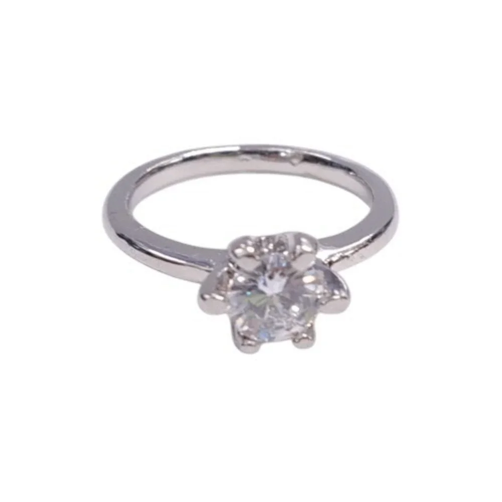 New SilverTone Solitaire Ring Size 5.5 Clear CZ Rainbow Sparkle Engagement